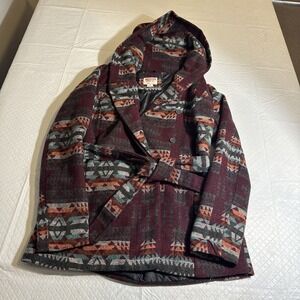 Mossimo Supply Co Jacket Women's M Hooded Tribal Aztec Coat Wool Blend Red Belt‎